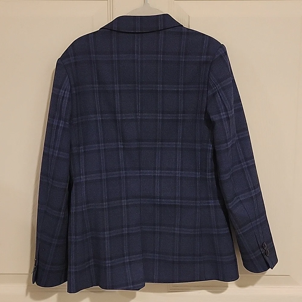 7Y Next Navy Blue Skinny Fit Check Blazer - Picture 5 of 11